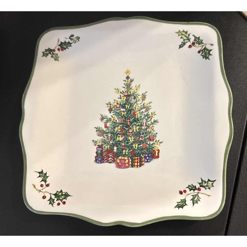 Christopher Radko Holiday Celebrations Christmas Tree Square Plate‎ 8.5 Inch NEW